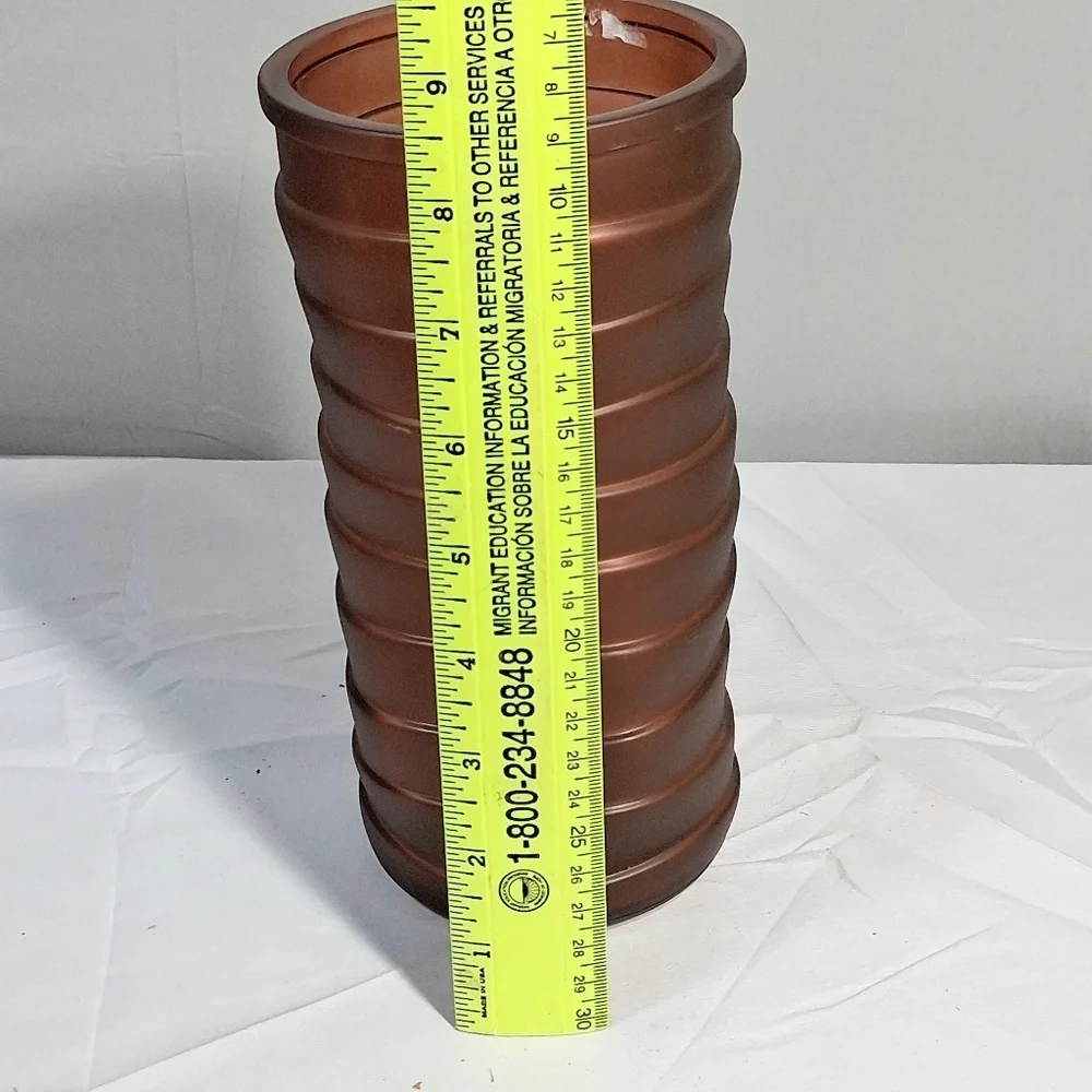 Vintage 70's Hoosier Glass Brown Vertical Ribbed Vase